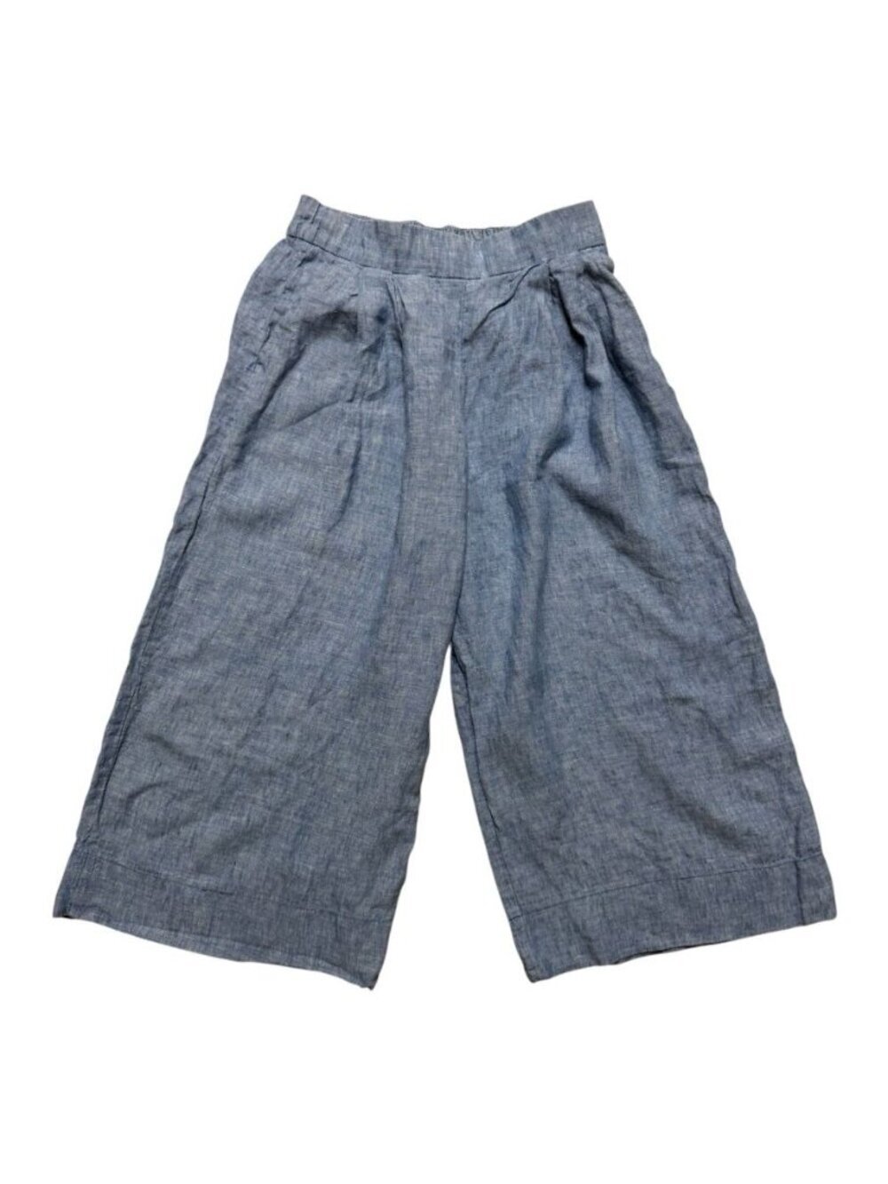 Gap 100% Linen Wide Leg Cropped Pants Blue Pull-On Women’s Size 8